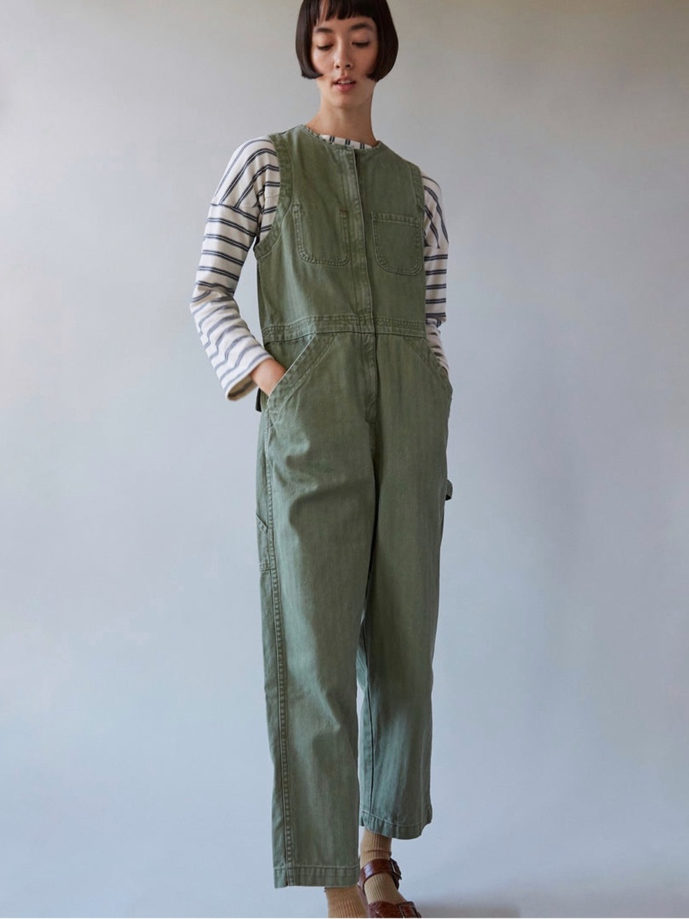 Caron Callahan‎ Tobias Jumpsuit Moss Herringbone Twill Size Small Olive Green